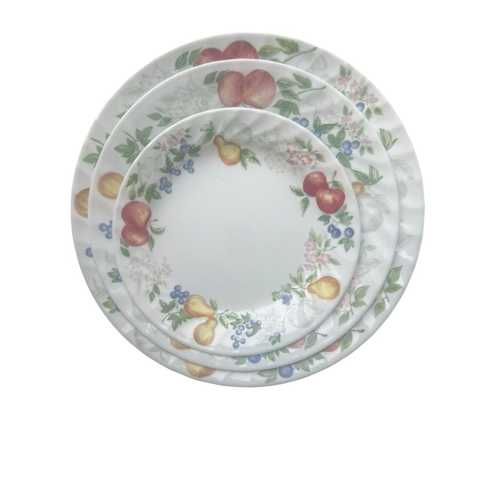 3 Piece Corning Corelle Chutney Fruit Swirl Rim‎ 1 Dinner, 1 Salad, 1 Saucer Set